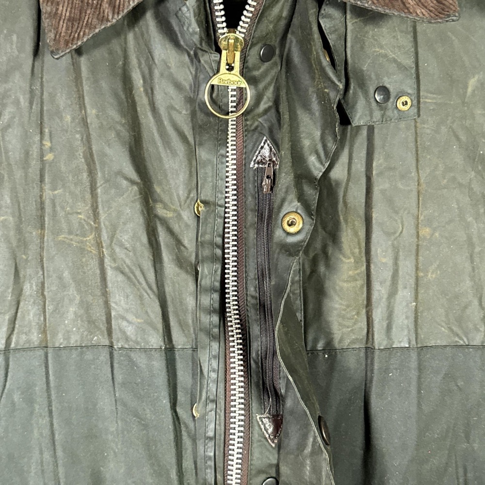 Barbour Coat Mens C46 Green Waxed Canvas Border Jacket Made In England Rain - Picture 4 of 11